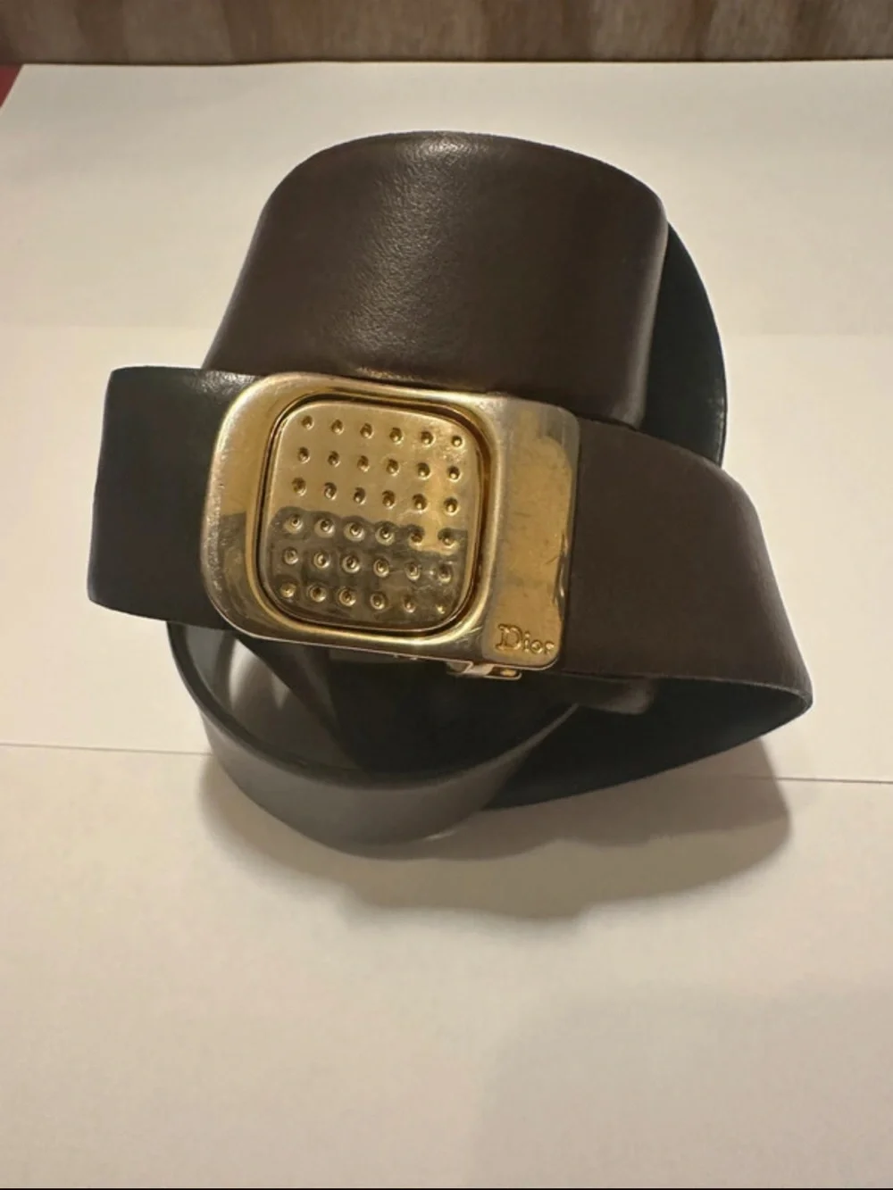 Dior Dark Brown Leather  reversible belt  with Gold Buckle